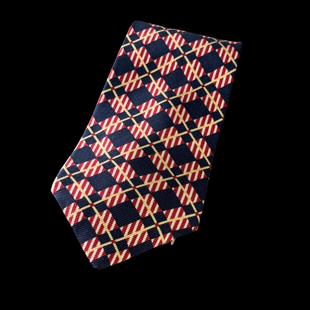 Tommy Hilfiger Red Check Two-Tone Blue Woven Silk Tie